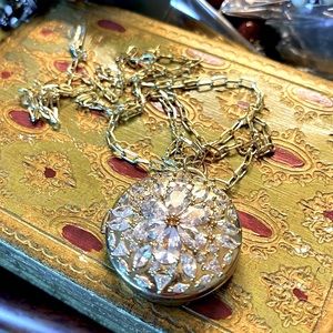 Bauble Bar crystal embellished locket/perfume holder gold tone chain 27”